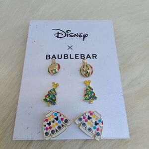 New Disney x Baublebar 3 pairs Christmas Holiday Stud Earrings Tree Sweater Orna